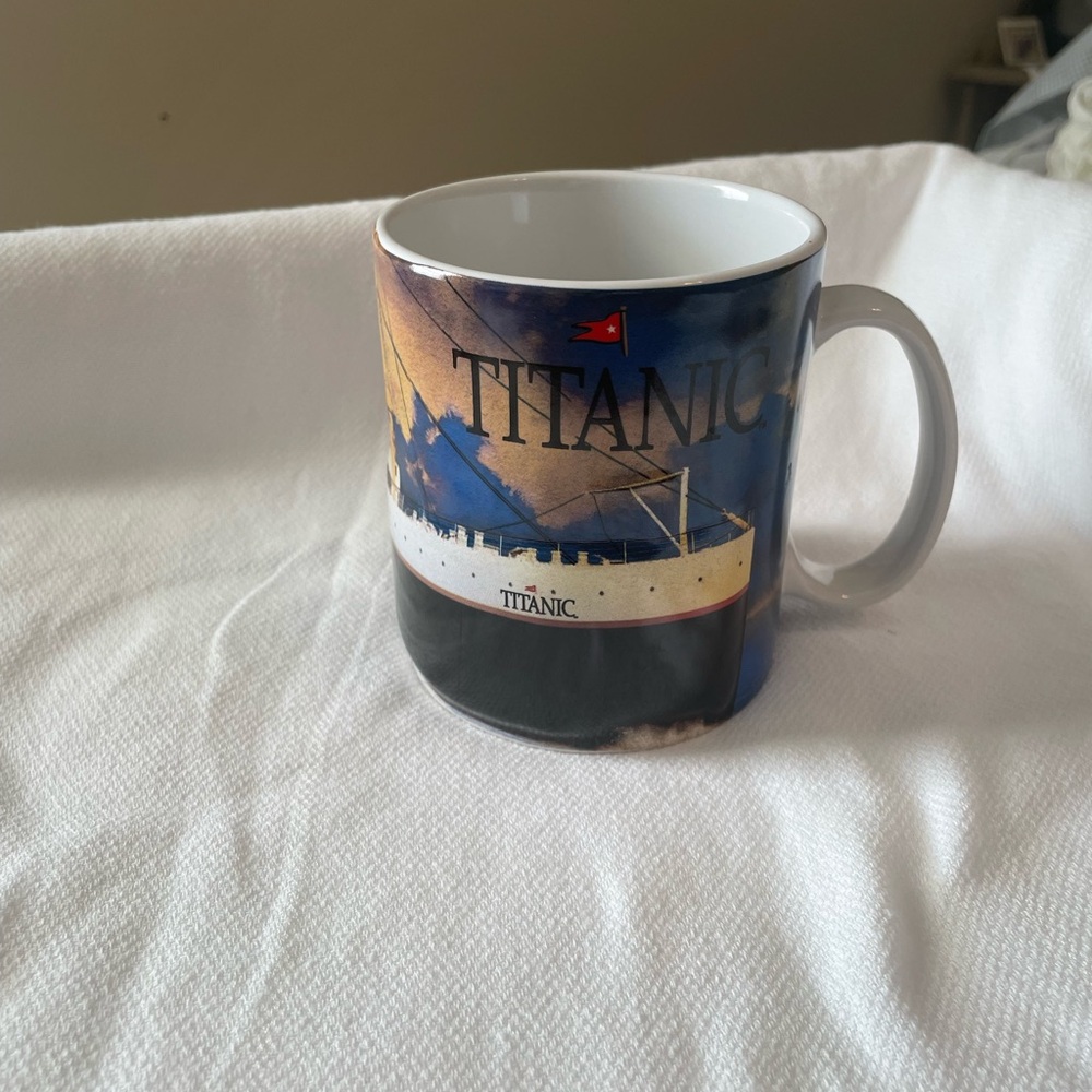 Titanic Themed White and Blue Mug